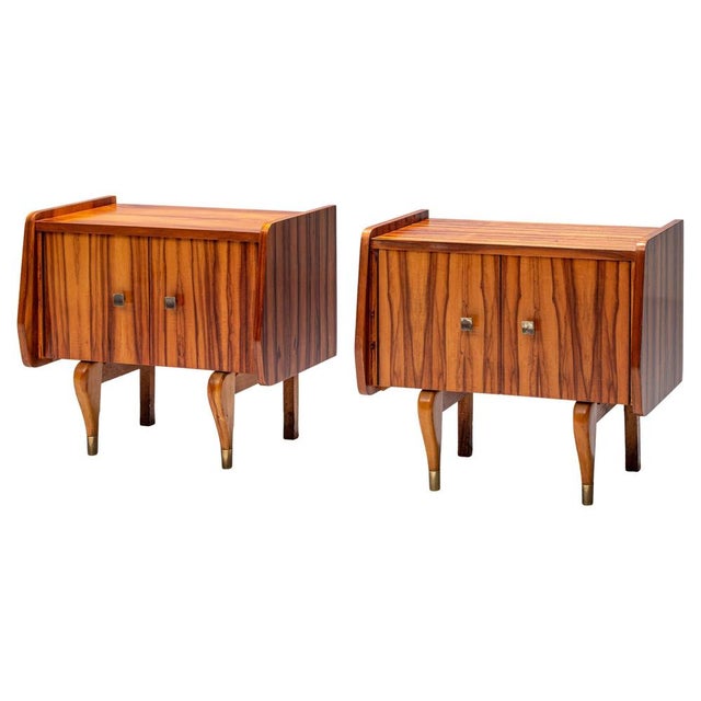 Nightstands in Zebra Wood and Brass, France, 1960s, Set of 2 For Sale - Image 9 of 9