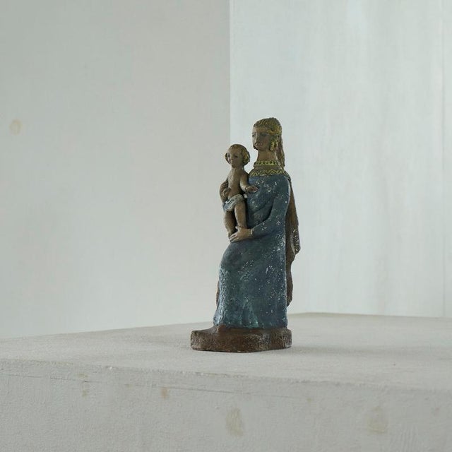 Mary with Child Sculpture in Clay Early 20th Century. Beautiful and slightly strange sculpture depicting Mary and Jesus in...