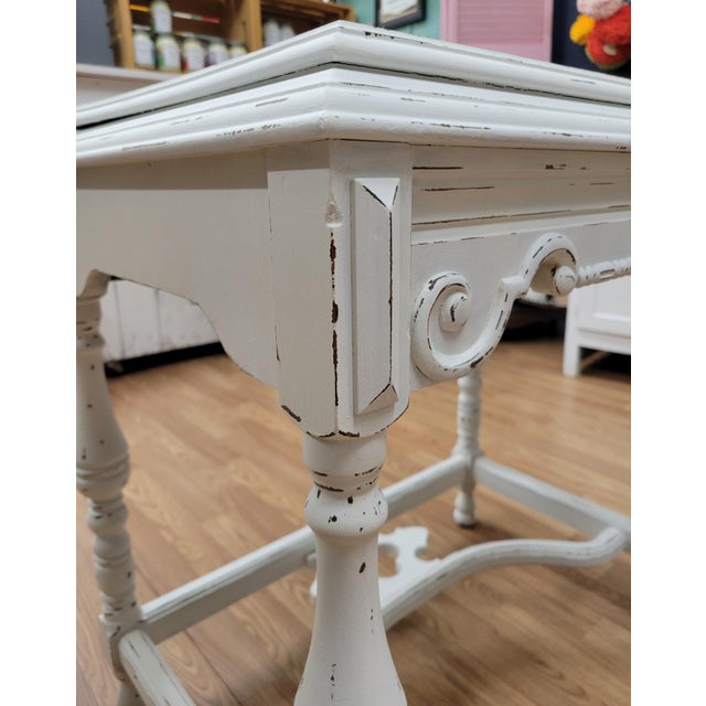Early 20th Century Hardwood Jacobean Console Table With White Distressed Painted Finish For Sale - Image 9 of 10