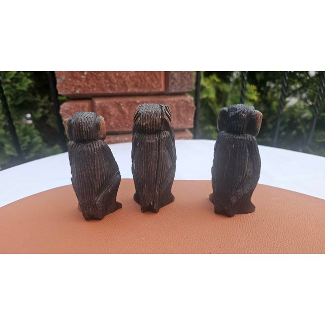 Wooden Carved Dont Speak, Dont Hear, Dont See Monkey Figurines, 1960s, Set of 3 For Sale - Image 6 of 7
