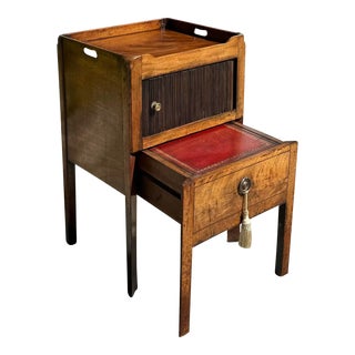 Antique Georgian English Bedside Table W Tambour Door & Library Step For Sale