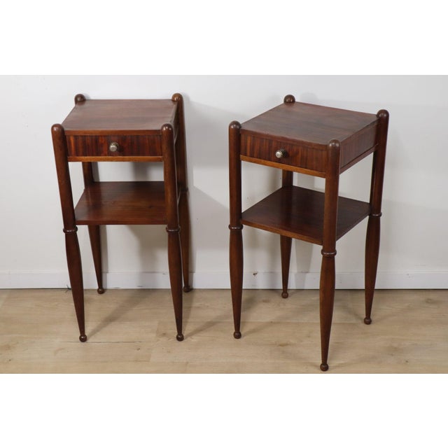 Brown Art Deco Bedside Tables in Walnut, 1940s, Set of 2 For Sale - Image 8 of 18