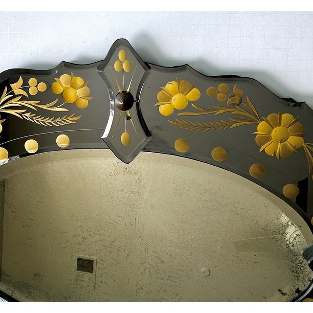Pair of Mid-Century Italian Venetian Black Glass and Gilt Floral Mirrors, 1960s For Sale - Image 11 of 18