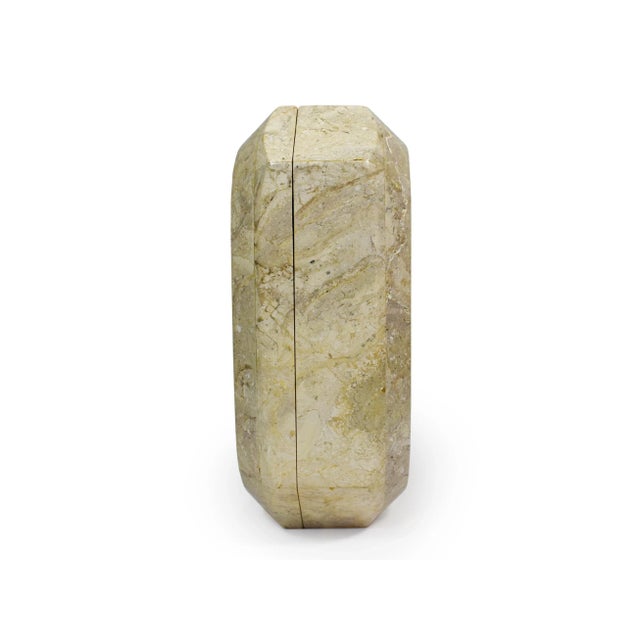 Late 20th Century Modern Solid Stone Ivory Color Octagonal Oval Geometric Shape Trinket Jewelry Box For Sale - Image 5 of 10