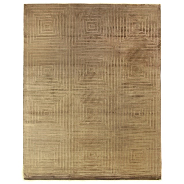 Transitional Derby Hand loom Viscose Beige Rug-6'x9" For Sale - Image 3 of 3