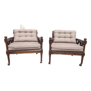 Vintage Pair of Spanish Revival Style Lounge Chairs With Tufted Cushions For Sale