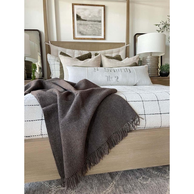 Modern Alpaca Wool Throw With Fringe in Dark Coco For Sale - Image 3 of 7
