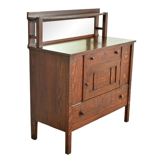 Stickley Brothers Style Antique Mission Oak Arts & Crafts Sideboard or Bar Cabinet, Circa 1910 For Sale