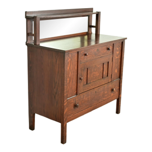 Stickley Brothers Style Antique Mission Oak Arts & Crafts Sideboard or Bar Cabinet, Circa 1910