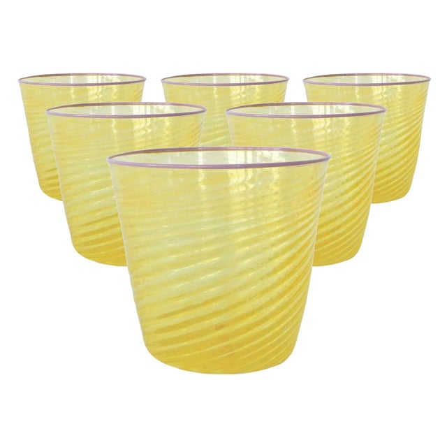 Hayden Wilson Glass x Chairish Twisty Cups in Brilliant Yellow with Opal Magenta Rim, Set of 6 For Sale In Greenville, SC - Image 6 of 6