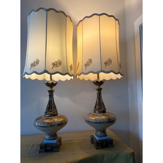 Metal Vintage Hollywood Regency Statement Table Lamps Retailed by Sears - A Pair For Sale - Image 7 of 13