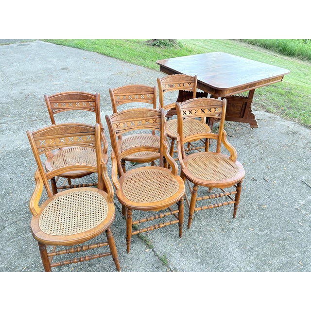 Late 19th Century Eastlake Dining Room Table With Six Matching Chairs - Set of 12 For Sale - Image 5 of 12