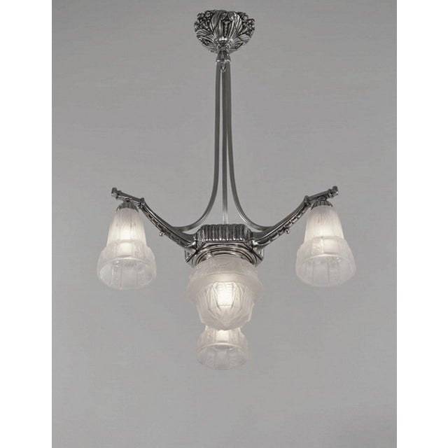 Muller Freres French Art Deco Nickeled Bronze Geometric Chandelier 1930s For Sale - Image 10 of 10