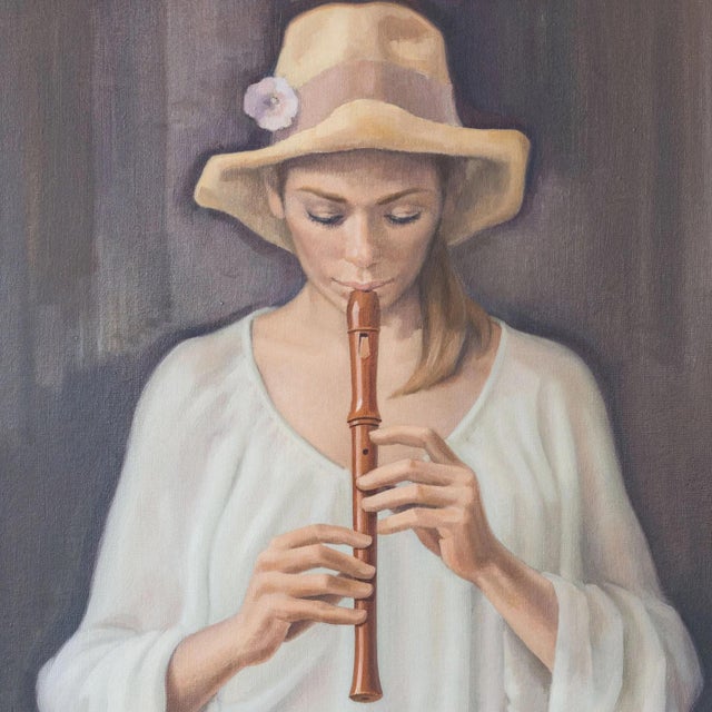 1960s Unknown, Girl Playing Recorder Signed, 1960s, Oil on Canvas For Sale - Image 5 of 10