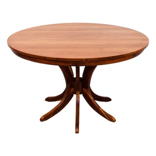 Restored Mid Century Modern Round Walnut Pedestal Base Dining Table For Sale