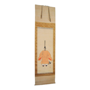 Japanese Emperor Taisho Scroll Ink on Silk Signed Gilt Laquered Wood Rollers