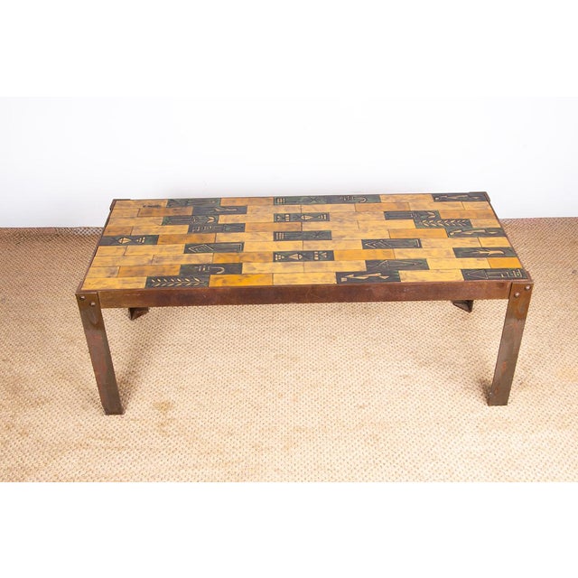 Coffee Table in Glazed Ceramic with Steel Base by Jean Garbero for Vallauris, 1950s For Sale - Image 16 of 16