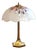 Brass Table Lamp with Hand-Painted Satin Glass Shade, Italy, 1980s For Sale