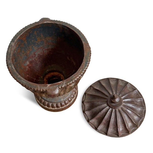1940s Vintage Cast Iron Urn W/Lid For Sale - Image 5 of 5