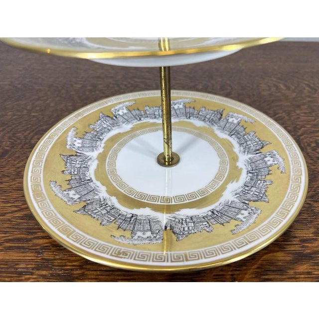 Vintage Style German Cake Stand in Porcelain and Brass For Sale - Image 10 of 14