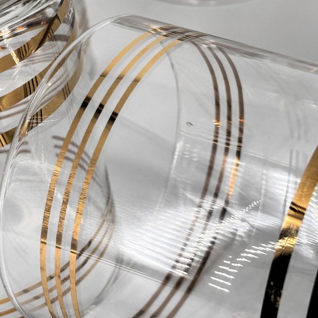Mid 20th Century Modern Gold Banded Lowball Glasses Set of 4 Mad Men Barware For Sale - Image 9 of 11