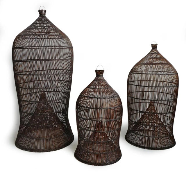 2020s Organic Modern Auburn Wicker Fish Basket Pendant Light Medium For Sale - Image 5 of 9