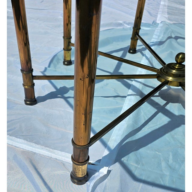 Brass Mid 20th Century 73" Hollywood Regency Mastercraft Attributed Brass and Glass Octagonal Dining Room Table For Sale - Image 8 of 8