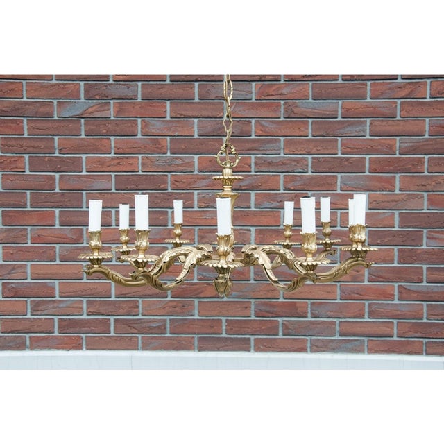 Large Mid 20th Century Brass Chandelier, Western Europe, 1950s For Sale - Image 4 of 8