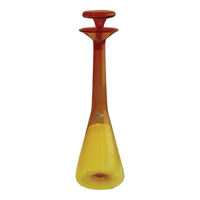 Vintage Blenko Tangerine Decanter, Design by Wayne Husted For Sale