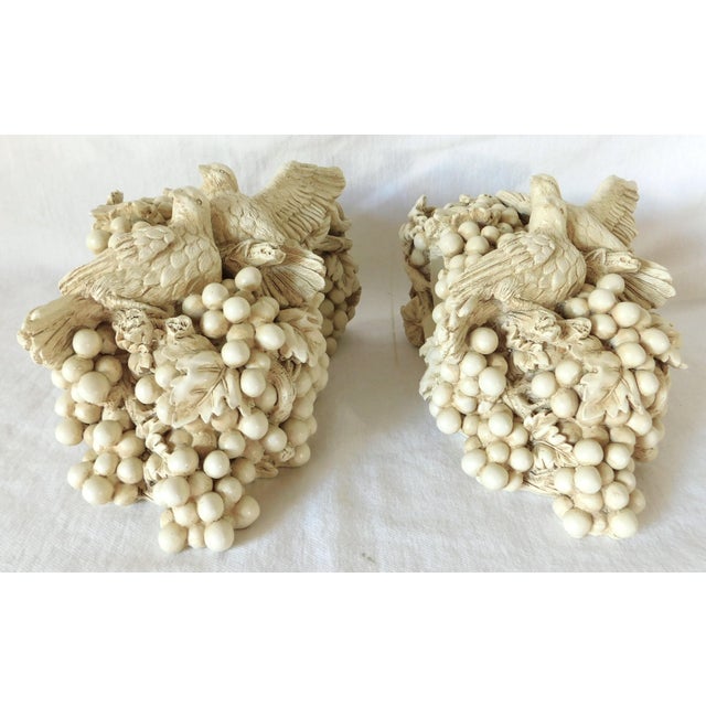 Plastic Pair Ornate Ivory Bird Berries Foliage Curtain Draperies Rod Pole Holders For Sale - Image 7 of 10
