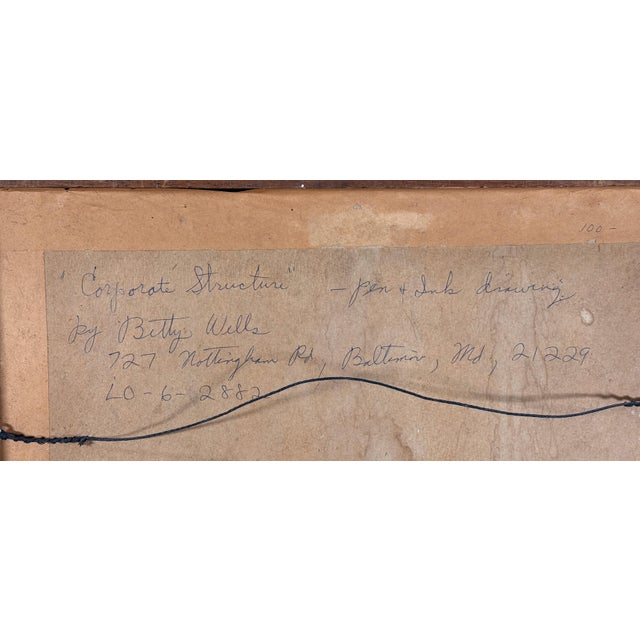 Modernist Figurative Pen and Ink Drawing Corporate Structure by Betty Wells For Sale - Image 10 of 10