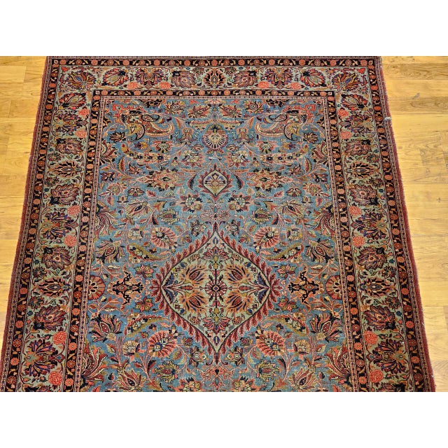 Vintage Persian Kashan Rug, Hand-Knotted Wool, Floral Pattern, Aqua-Blue & Teal-Green, 5x8 For Sale - Image 12 of 16