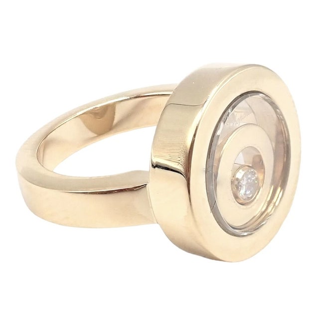Contemporary Chopard Yellow Gold Diamond Double Circle Happy Spirit Ring, Size 6.75 For Sale - Image 3 of 12