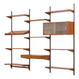 Teak 3-Bay Wall Unit with Desk by Kai Kristiansen for FM Møbler, Denmark, 1960s For Sale