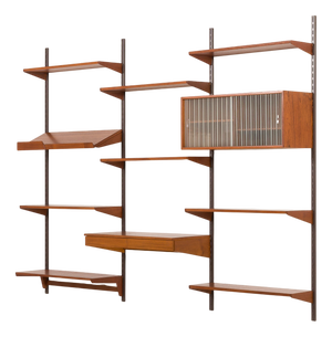Teak 3-Bay Wall Unit with Desk by Kai Kristiansen for FM Møbler, Denmark, 1960s