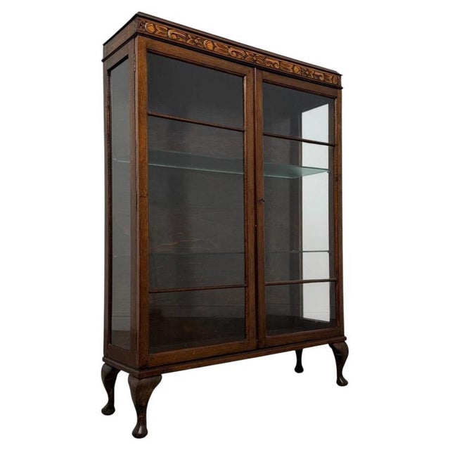 2000 - 2009 Antique English Oak Glazed Display Cabinet For Sale - Image 5 of 11