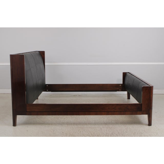 Baker Furniture Company Baker Leather Mahogany Mid Century Modern King Size Bed For Sale - Image 4 of 16