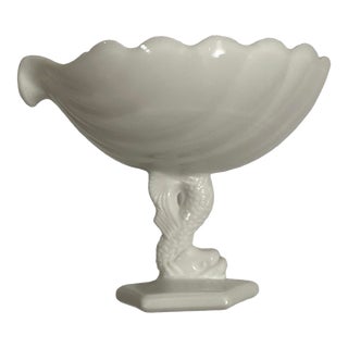 Mid-Century Modern Foo Dolphin Compote Milk Glass Bowl Westmoreland For Sale