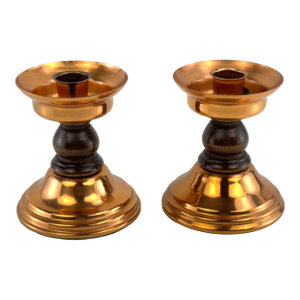 Vintage Coppercraft Guild Launton Mass. Copper and Turned Walnut Candleholders – A Pair