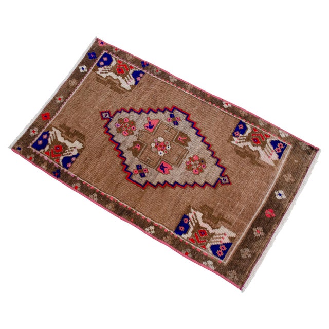 Small Turkish Rug Hand Knotted Faded Entryway Mat Bath Rug Kitchen Rug - 18'' X 30'' For Sale - Image 6 of 13