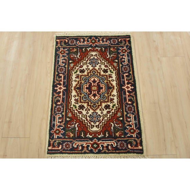 Tribal Heriz Rug 2′ X 3’1” Ivory Wool Traditional Hand-Knotted Oriental Carpet For Sale - Image 3 of 7