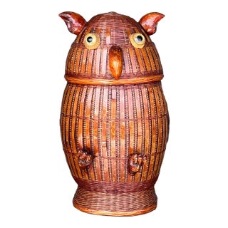 Vintage Boho Shanghai Weave Rattan Owl For Sale