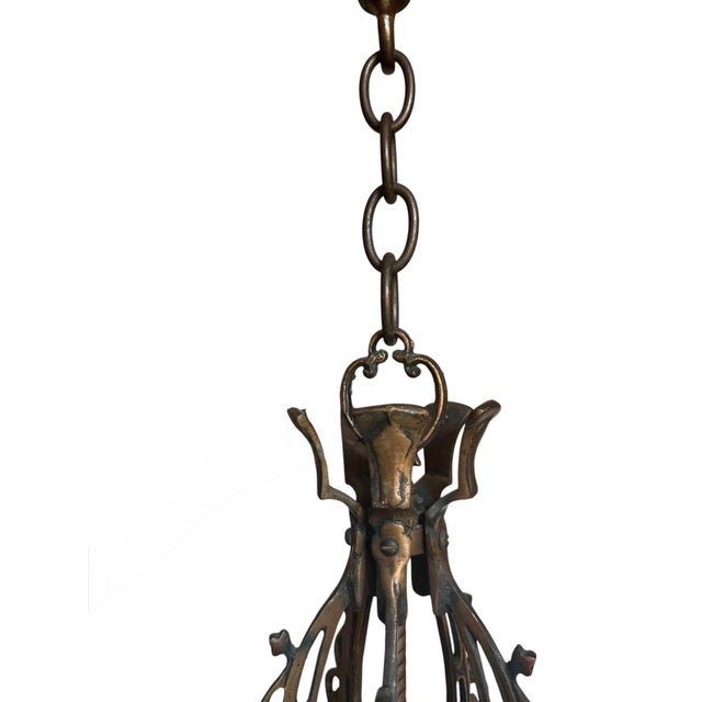 Antique Spanish Revival 5 Light Chandelier With Original Polychrome Paint For Sale - Image 9 of 13