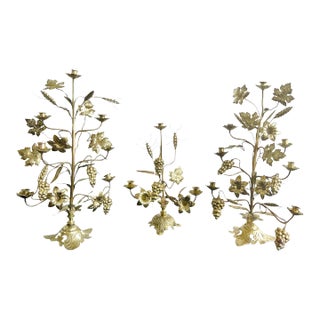 French 19th Century Antique Brass Altar Candelabra, Set of 3 For Sale