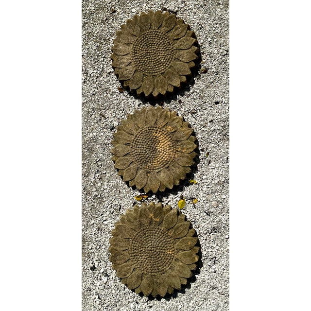 Rustic Vintage Patinated Sunflower Cast Concrete Pavers - Set of 3 For Sale - Image 3 of 10