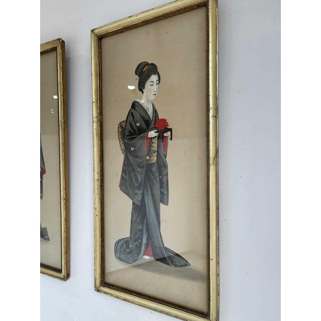 19th Century Japanese Paintings on Silk - Set of 2 For Sale - Image 6 of 18