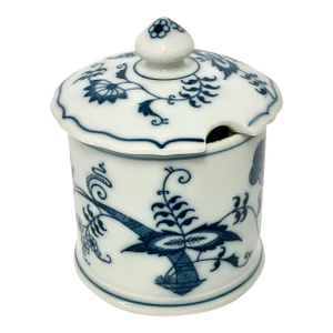 1950s Vintage Japanese Chinoiserie Meissen Blue Danube Lidded Jam Preserve Jar