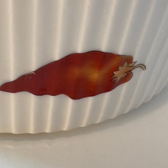 Victorian 1940s Louis Lourioux "Le Faune" Vintage Fireproof Porcelain 7" Vegetable Motif Souffle Dish France For Sale - Image 3 of 15