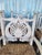 Baby Blue Set of 6 Vintage Carved Nautical and Celestial Armchairs With Rush Seats For Sale - Image 8 of 10