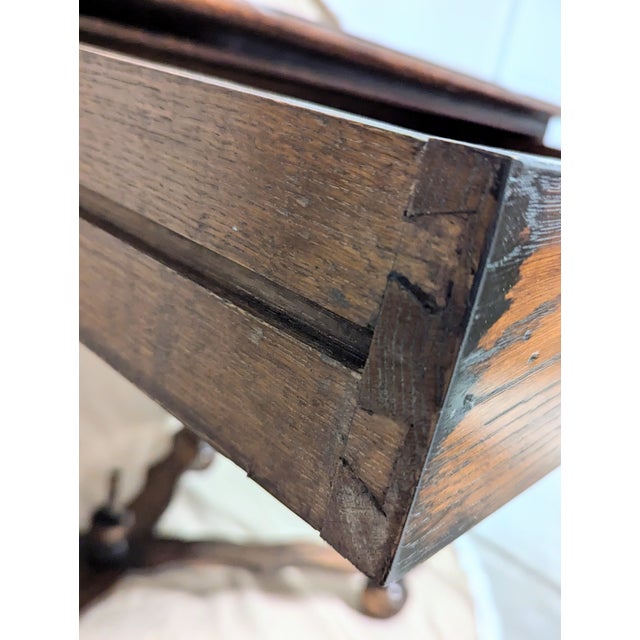 Antique Solid Oak William & Mary Side Table With Cross Stretcher For Sale - Image 11 of 15